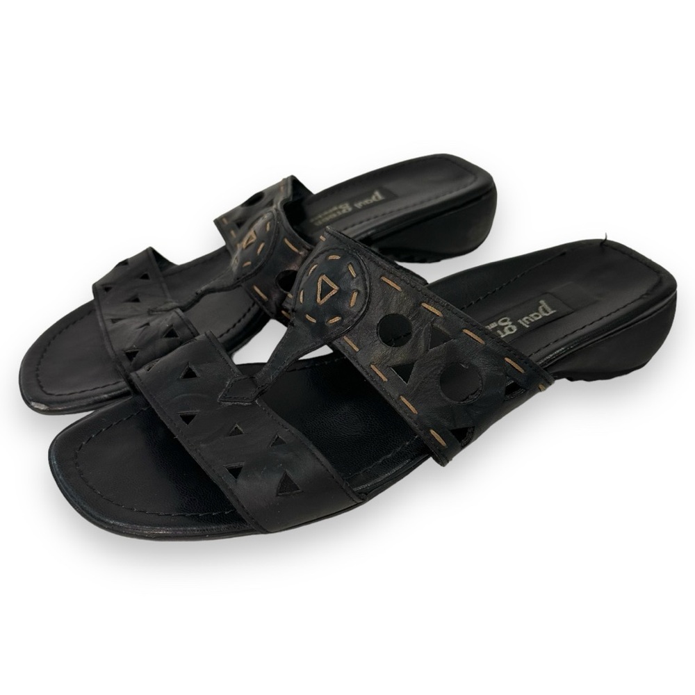 Paul Green Black Leather Slide Sandals Women’s Size 9.5 Comfort Slip On Cutout